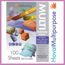 Load image into Gallery viewer, Hovat Multi-Purpose. BUTT CUT LABELS 100 sheet box of white self adhesive labels.
