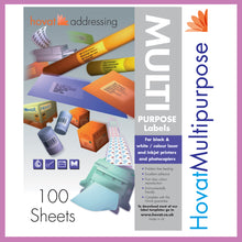 Load image into Gallery viewer, Hovat Multi-Purpose. 100 sheet box of white self adhesive labels. DIE CUT - Rounded corners.