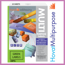 Load image into Gallery viewer, Hovat Multi-Purpose. 65 labels per sheet. Coloured 38 x 21.2 mm Matt Self adhesive label. (1,625 labels - 25 sheet box)