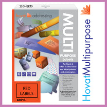 Load image into Gallery viewer, Hovat Multi-Purpose. 65 labels per sheet. Coloured 38 x 21.2 mm Matt Self adhesive label. (1,625 labels - 25 sheet box)