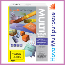 Load image into Gallery viewer, Hovat Multi-Purpose. 65 labels per sheet. Coloured 38 x 21.2 mm Matt Self adhesive label. (1,625 labels - 25 sheet box)
