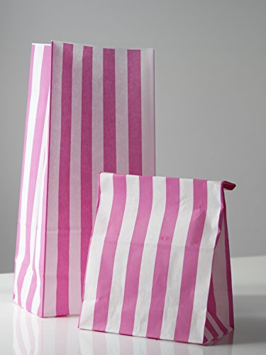 Candy Stripe Pink and White Block Bottom Sweet Bags. (110 x 75 x 240mm)