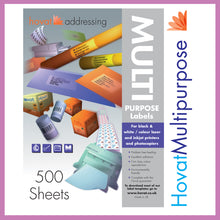 Load image into Gallery viewer, Hovat Multi-Purpose. 500 sheet box of white self adhesive labels. DIE CUT - rounded corners