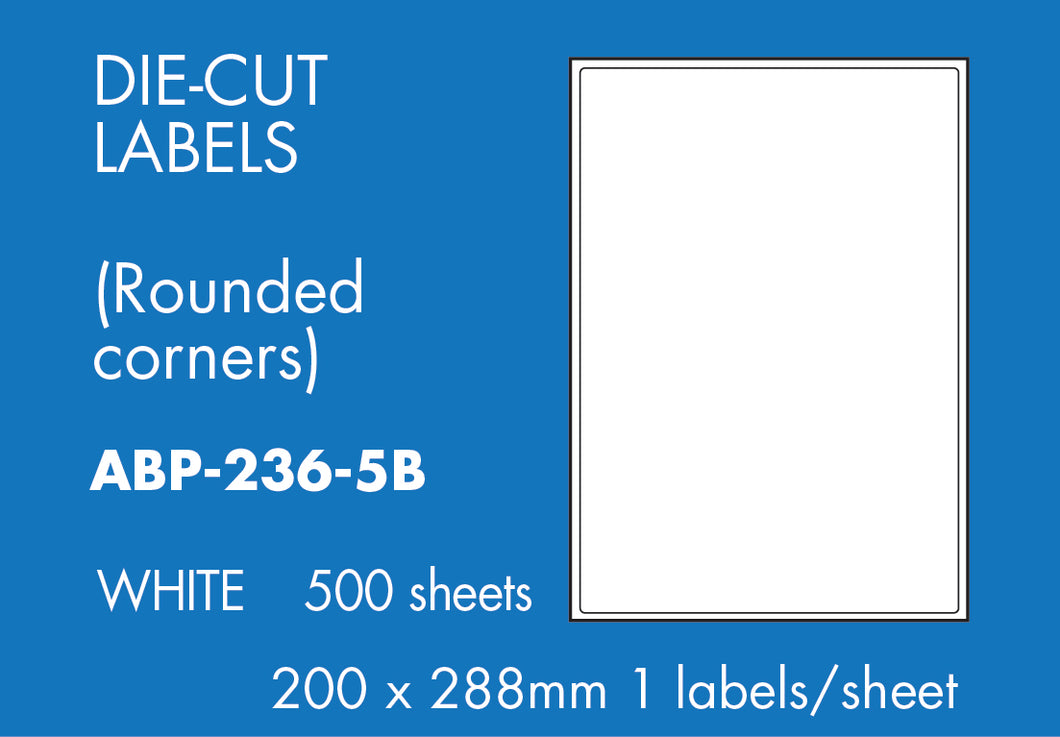 Hovat Multi-Purpose. 500 sheet box of white self adhesive labels. DIE CUT - rounded corners