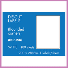 Load image into Gallery viewer, Hovat Multi-Purpose. 100 sheet box of white self adhesive labels. DIE CUT - Rounded corners.