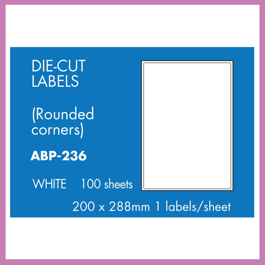 Hovat Multi-Purpose. 100 sheet box of white self adhesive labels. DIE CUT - Rounded corners.