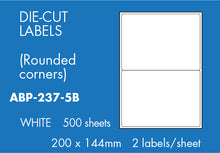 Load image into Gallery viewer, Hovat Multi-Purpose. 500 sheet box of white self adhesive labels. DIE CUT - rounded corners