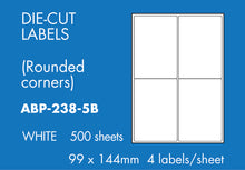 Load image into Gallery viewer, Hovat Multi-Purpose. 500 sheet box of white self adhesive labels. DIE CUT - rounded corners