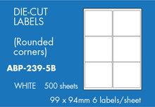 Load image into Gallery viewer, Hovat Multi-Purpose. 500 sheet box of white self adhesive labels. DIE CUT - rounded corners