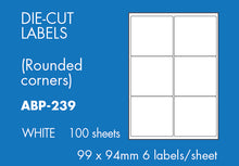 Load image into Gallery viewer, Hovat Multi-Purpose. 100 sheet box of white self adhesive labels. DIE CUT - Rounded corners.