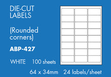 Load image into Gallery viewer, Hovat Multi-Purpose. 100 sheet box of white self adhesive labels. DIE CUT - Rounded corners.