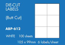 Load image into Gallery viewer, Hovat Multi-Purpose. BUTT CUT LABELS 100 sheet box of white self adhesive labels.