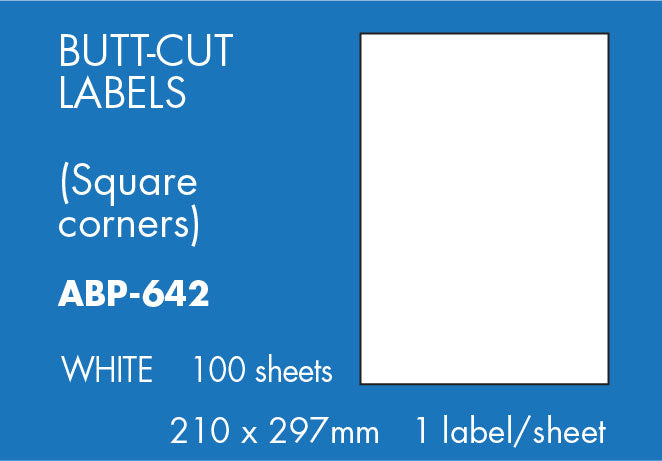 Hovat Multi-Purpose. BUTT CUT LABELS 100 sheet box of white self adhesive labels.