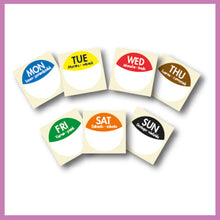 Load image into Gallery viewer, Food Safety Label, Days of the Week, Permanent Adhesive, 25mm Diameter. 1 roll of 1000