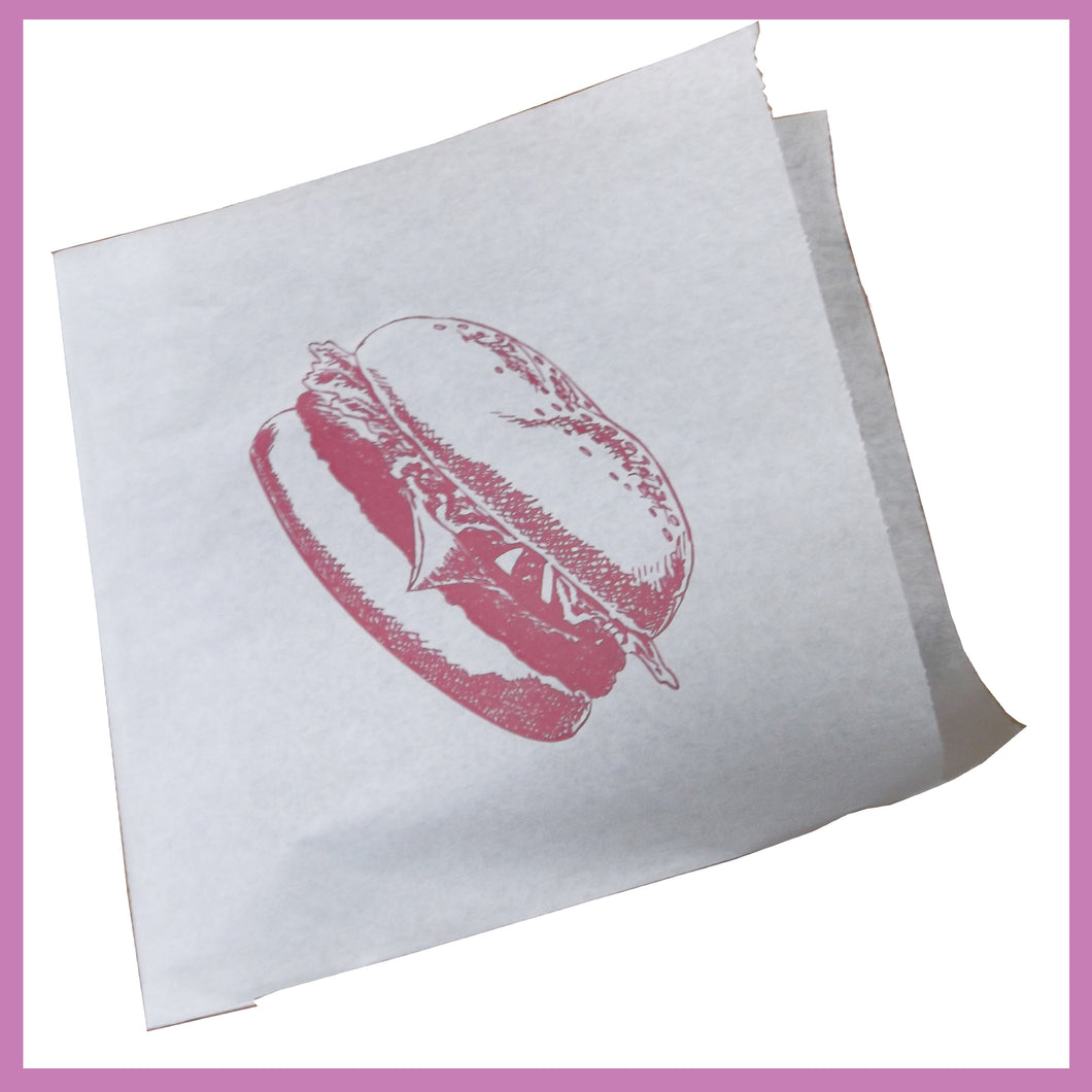 Printed Burger Bag, Disposable Catering Supplies, 160 x 170mm in packs of 1,000