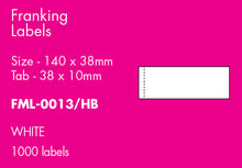 Load image into Gallery viewer, Hovat Franking Labels. 140 x 38mm Self Adhesive Franking Label. 1,000 per pack