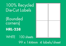 Load image into Gallery viewer, Hovat 100% Recycled Multi-Purpose. Self Adhesive Labels. (100 Sheets per box)