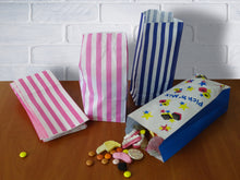 Load image into Gallery viewer, Candy Stripe Pink and White Block Bottom Sweet Bags. (114 x 76 x 245mm)