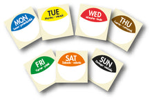 Load image into Gallery viewer, Day Dot, Food Rotation Labels in a Plastic Clam Shell, Full Week 1000 Labels per roll
