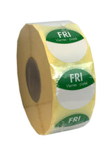 Load image into Gallery viewer, Food Safety Label, Days of the Week, Permanent Adhesive, 25mm Diameter. 1 roll of 1000