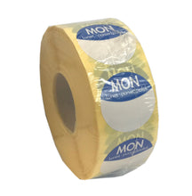Load image into Gallery viewer, Food Safety Label, Days of the Week, Permanent Adhesive, 25mm Diameter. 1 roll of 1000
