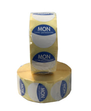 Load image into Gallery viewer, Food Safety Label, Days of the Week, Permanent Adhesive, 25mm Diameter. 1 roll of 1000