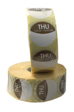 Load image into Gallery viewer, Food Safety Label, Days of the Week, Permanent Adhesive, 25mm Diameter. 1 roll of 1000