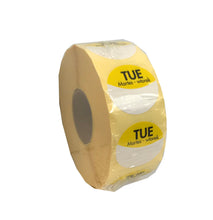 Load image into Gallery viewer, Food Safety Label, Days of the Week, Permanent Adhesive, 25mm Diameter. 1 roll of 1000