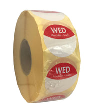 Load image into Gallery viewer, Food Safety Label, Days of the Week, Permanent Adhesive, 25mm Diameter. 1 roll of 1000