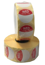 Load image into Gallery viewer, Food Safety Label, Days of the Week, Permanent Adhesive, 25mm Diameter. 1 roll of 1000