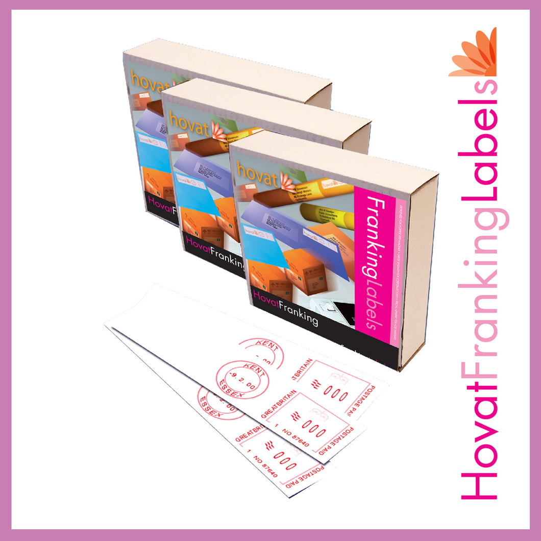 Hovat Franking Labels. 140 x 38mm  Self Adhesive Franking Label. 1,000 per pack