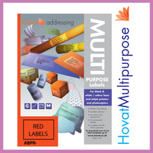 Load image into Gallery viewer, Hovat Multi-Purpose. Matt Red Self adhesive label.  (100 sheet box)
