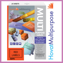 Load image into Gallery viewer, Hovat Multi-Purpose. 65 labels per sheet. Coloured 38 x 21.2 mm Matt Self adhesive label. (1,625 labels - 25 sheet box)
