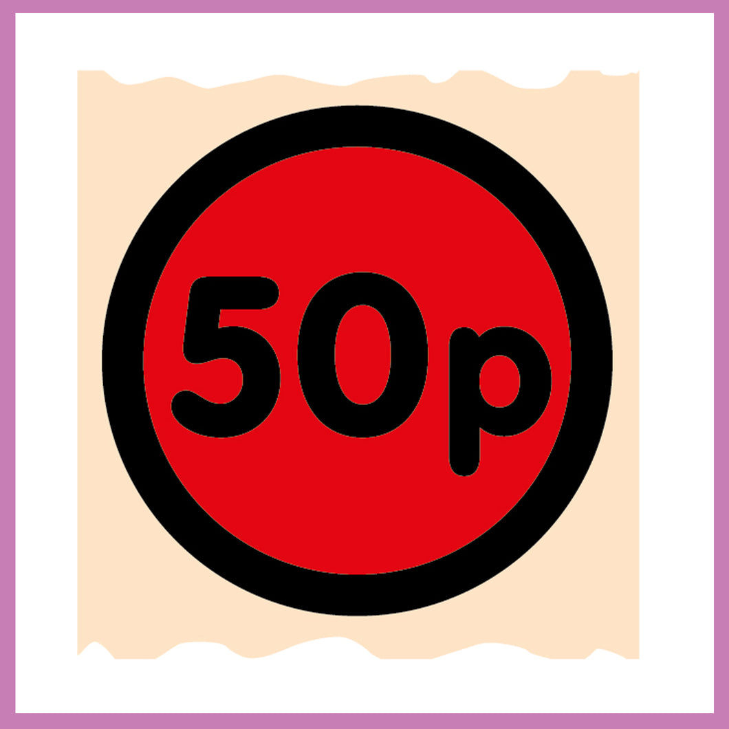 Special Offer 50p Labels, 500 per roll, 40mm Diameter, Presented in rolls of 500