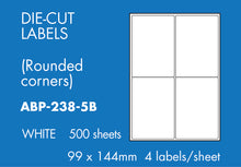 Load image into Gallery viewer, Hovat Multi-Purpose. 500 sheet box of white self adhesive labels. DIE CUT - rounded corners
