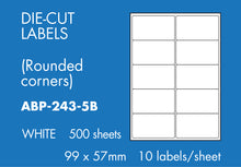 Load image into Gallery viewer, Hovat Multi-Purpose. 500 sheet box of white self adhesive labels. DIE CUT - rounded corners
