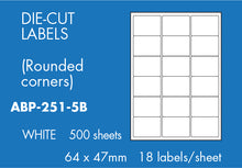 Load image into Gallery viewer, Hovat Multi-Purpose. 500 sheet box of white self adhesive labels. DIE CUT - rounded corners
