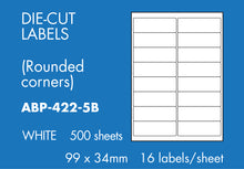 Load image into Gallery viewer, Hovat Multi-Purpose. 500 sheet box of white self adhesive labels. DIE CUT - rounded corners
