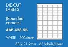 Load image into Gallery viewer, Hovat Multi-Purpose. 500 sheet box of white self adhesive labels. DIE CUT - rounded corners
