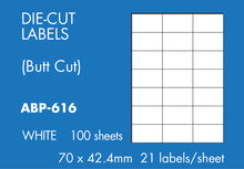 Load image into Gallery viewer, Hovat Multi-Purpose. BUTT CUT LABELS 100 sheet box of white self adhesive labels.
