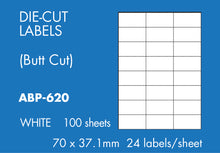 Load image into Gallery viewer, Hovat Multi-Purpose. BUTT CUT LABELS 100 sheet box of white self adhesive labels.

