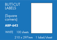 Load image into Gallery viewer, Hovat Multi-Purpose. BUTT CUT LABELS 100 sheet box of white self adhesive labels.
