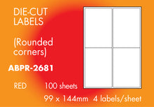Load image into Gallery viewer, Hovat Multi-Purpose. Matt Red Self adhesive label.  (100 sheet box)
