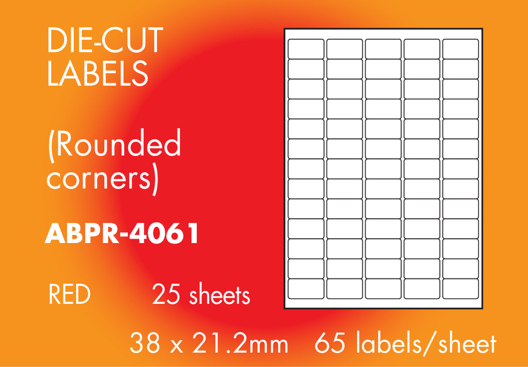 Hovat Multi-Purpose. 65 labels per sheet. Coloured 38 x 21.2 mm Matt Self adhesive label. (1,625 labels - 25 sheet box)