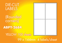 Load image into Gallery viewer, Hovat Multi-Purpose. Matt Yellow Self adhesive label.  (100 sheet box)
