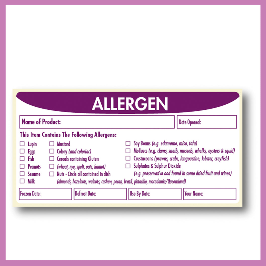 Food Allergen, Safety Label, Removable Adhesive, 51 x 102 mm, 1 roll of 500