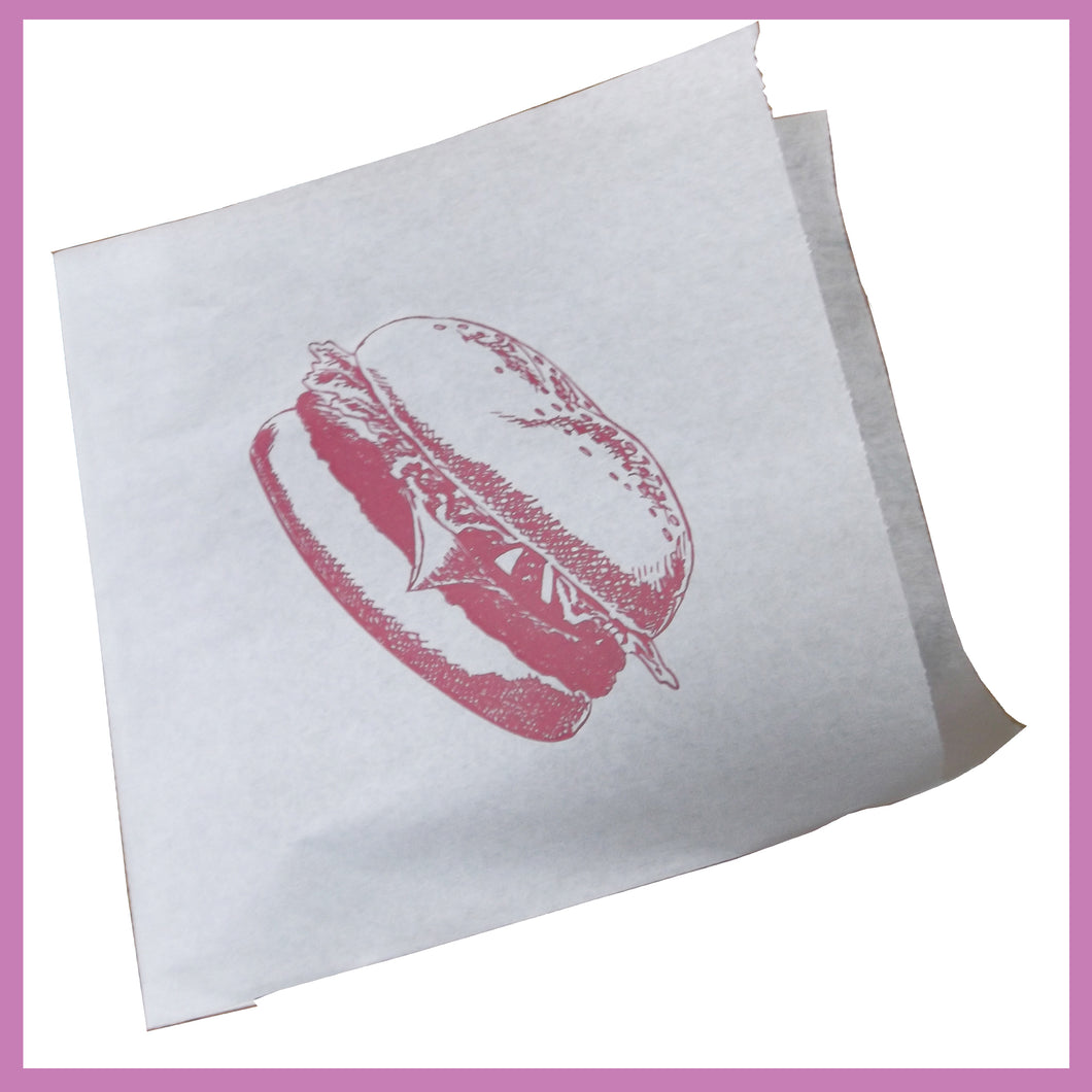 Printed Burger Bag, Disposable Catering Supplies, 175 x 175mm in packs of 1,000