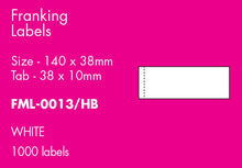 Load image into Gallery viewer, Hovat Franking Labels. 140 x 38mm  Self Adhesive Franking Label. 1,000 per pack
