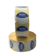 Load image into Gallery viewer, Food Safety Label, Days of the Week, Permanent Adhesive, 25mm Diameter. 1 roll of 1000
