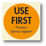 Load image into Gallery viewer, Orange Use First, Food Rotation Label, Removable Adhesive, 51mm Dia, 1 roll of 500
